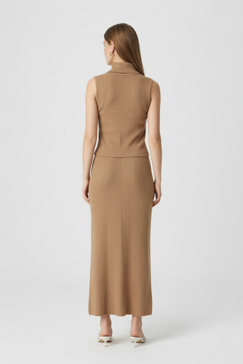Women's Set : Women's Brown Knit Skirt & Top Set - High-Quality in van Vanda Liamo