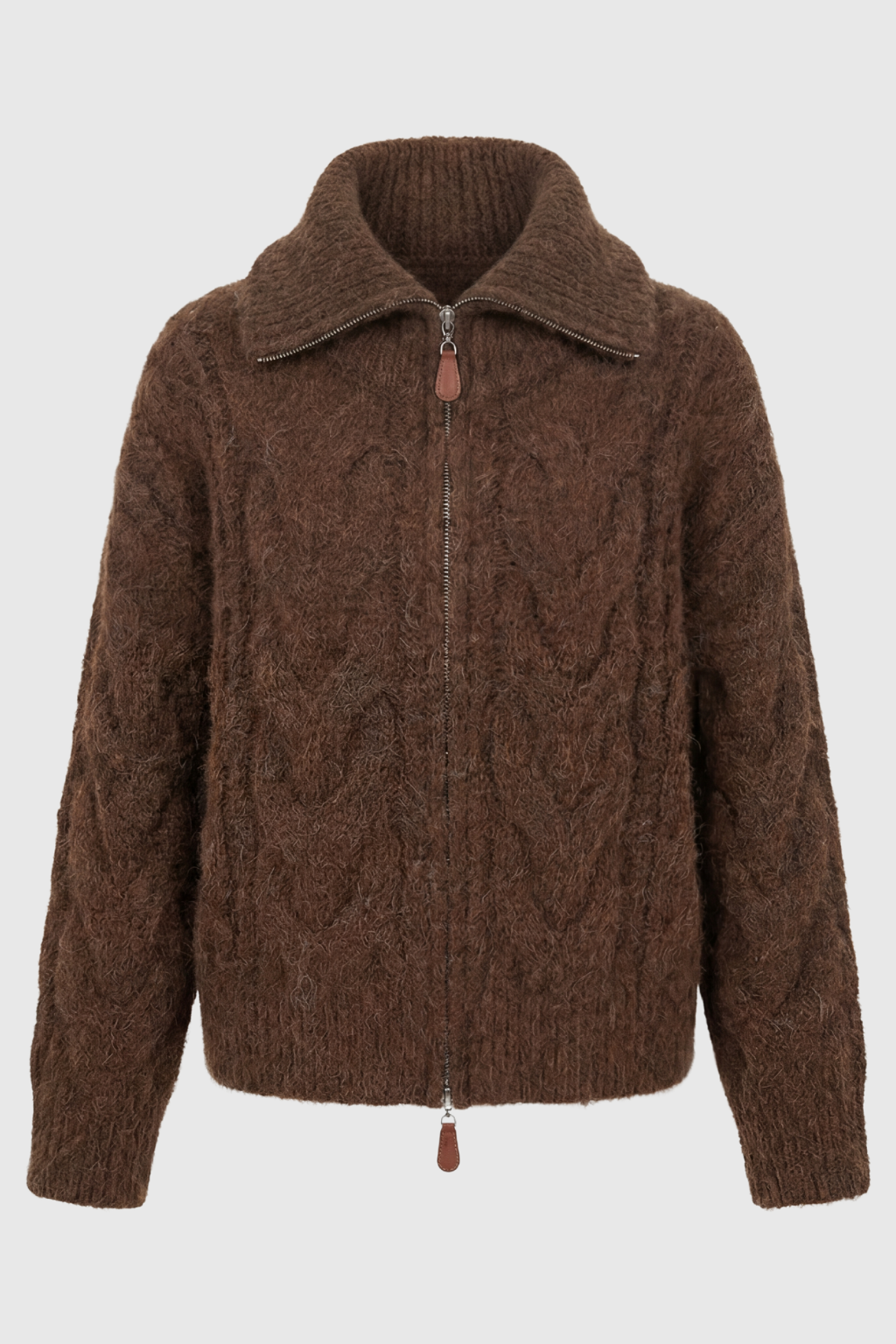 Cardigan : Women's Brown Cardigan with Zipper in Brown One Size van Vanda Liamo