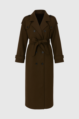 Coat : Women's Classic Long Brown Double-Breasted Trench Coat with Belt in Brown van Vanda Liamo