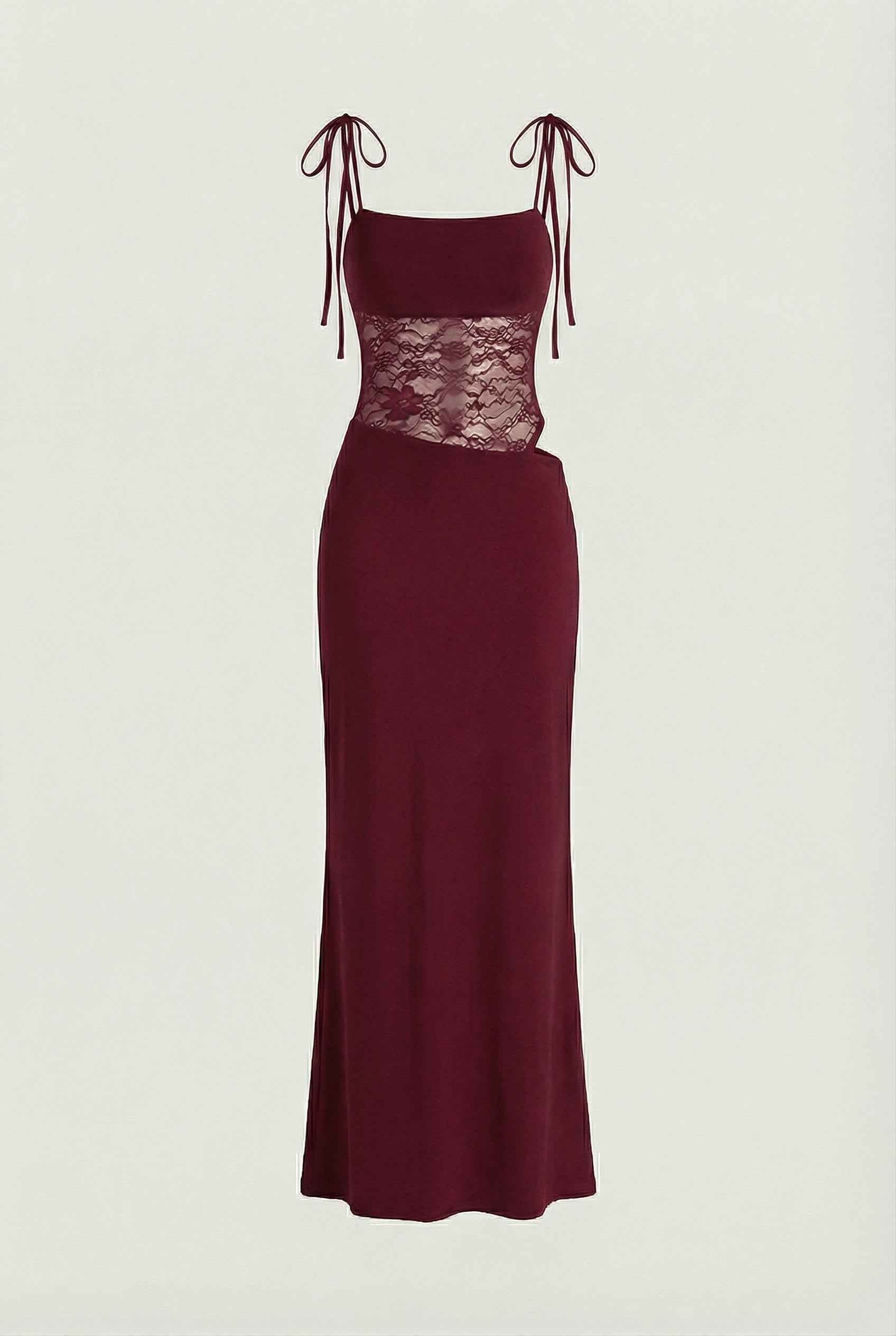 Women's Dresses : Women's Burgundy Lace Bodycon Maxi Dress with Spaghetti Straps in Burgundy van Vanda Liamo