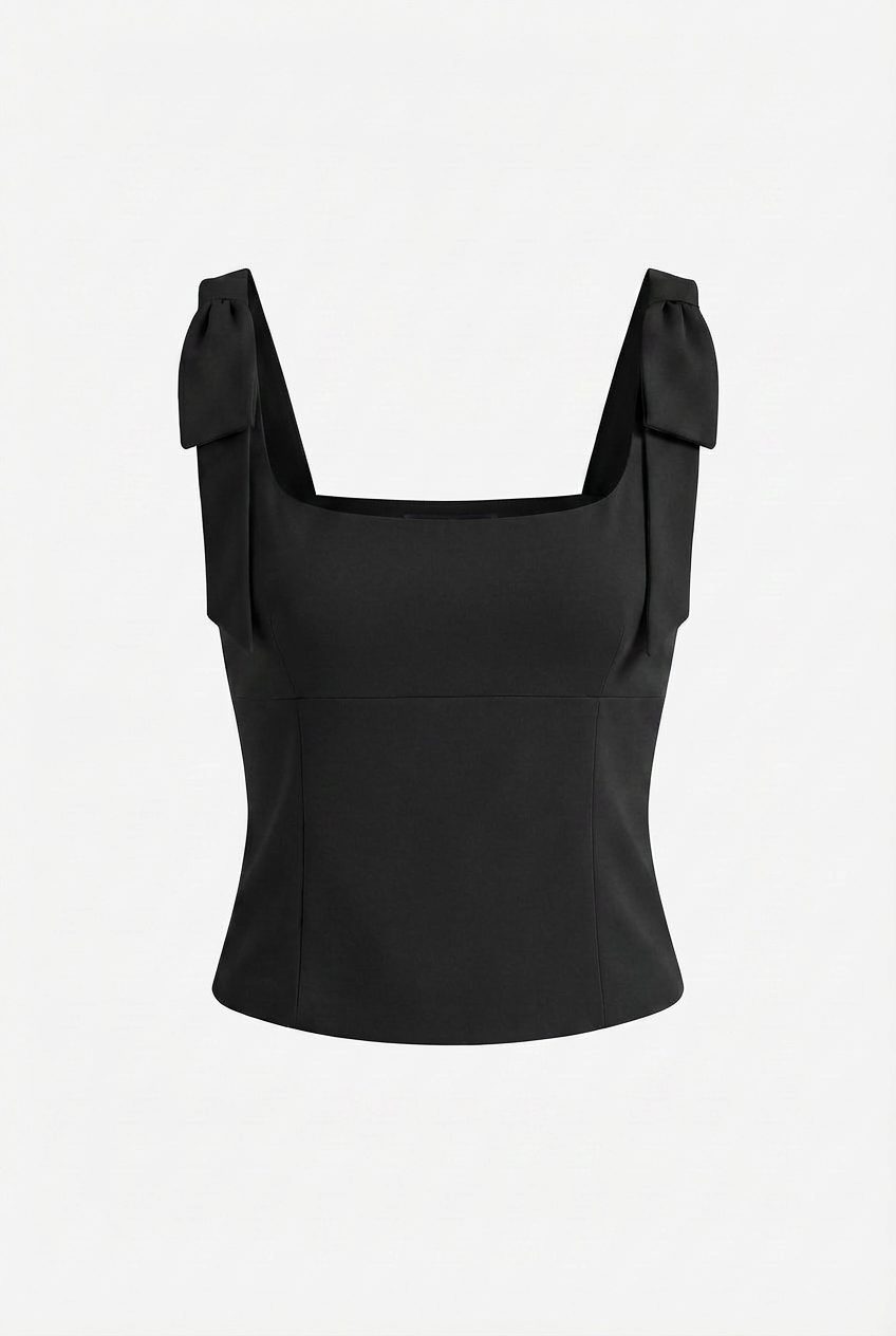 Women's Tops : Women's Black Cami Top - Sleeveless V-Neck Tank Top in Black van Vanda Liamo