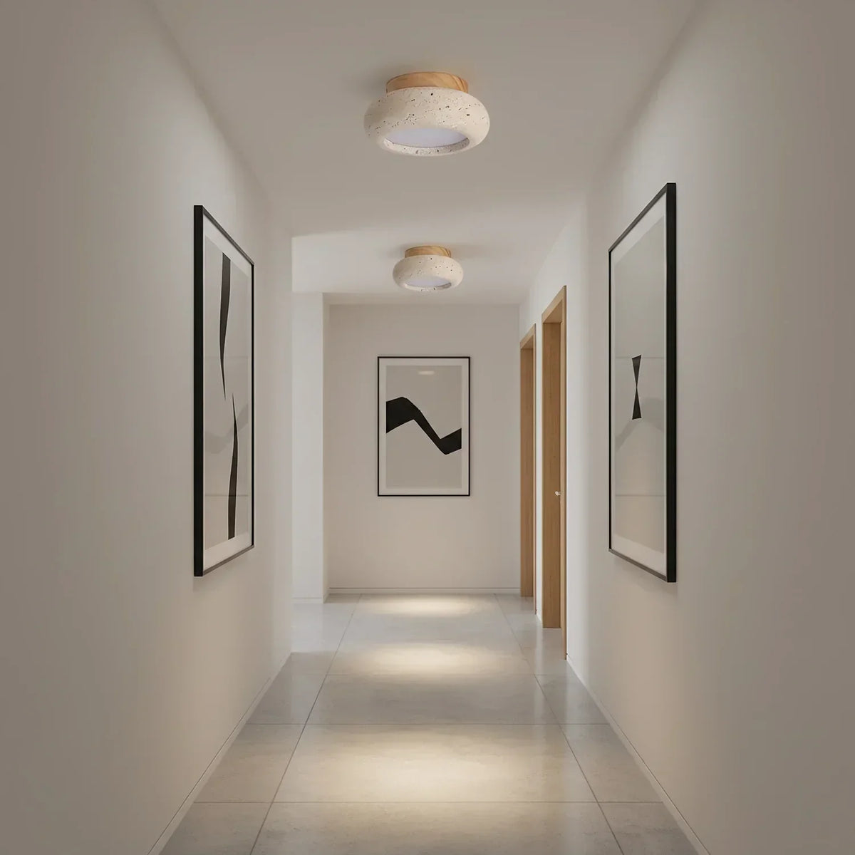 Havenwood - Travertine and Wood Ceiling Light