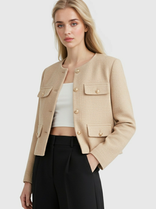 Women's Champagne Puffer Winter Short Jacket - Warm & Stylish
