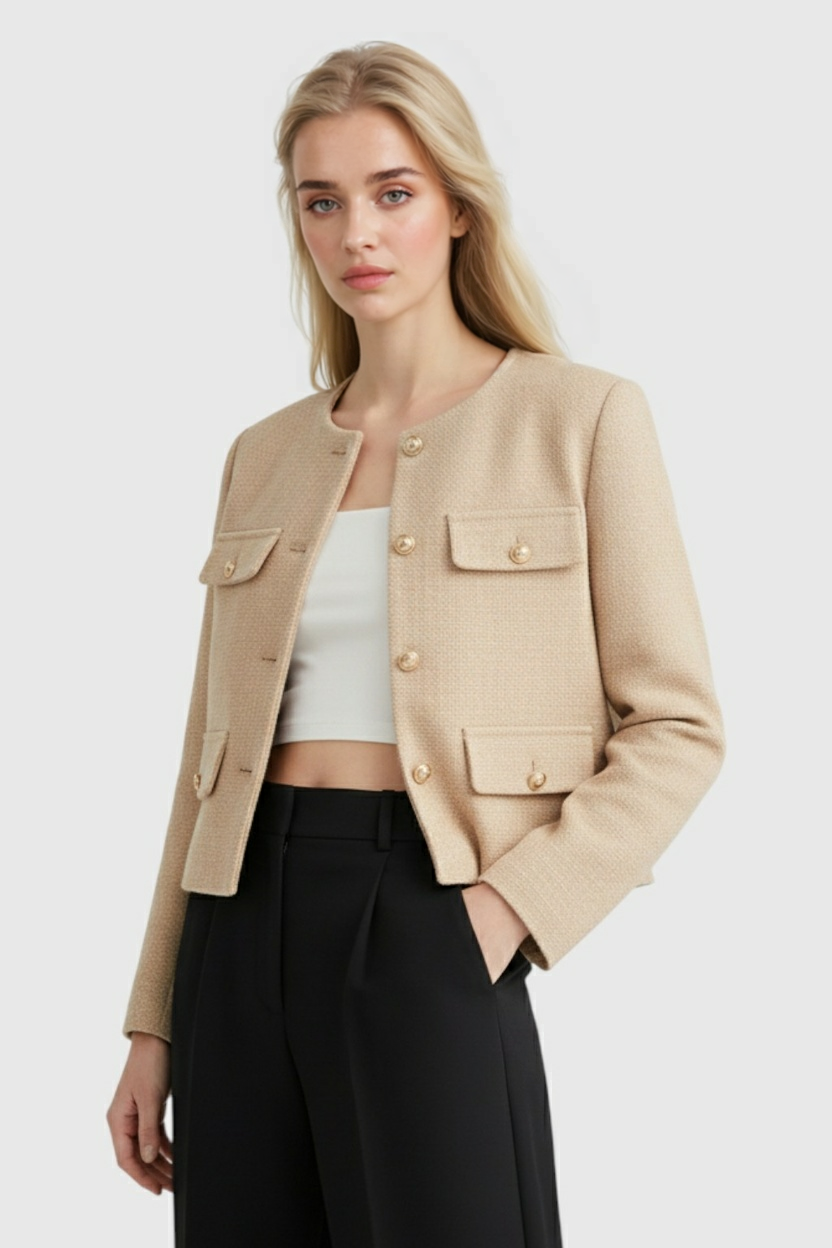 Jacket : Women's Champagne Puffer Winter Short Jacket - Warm & Stylish in van Vanda Liamo