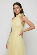 Women's Yellow High Neck Midi Dress - Elegant & Comfortable