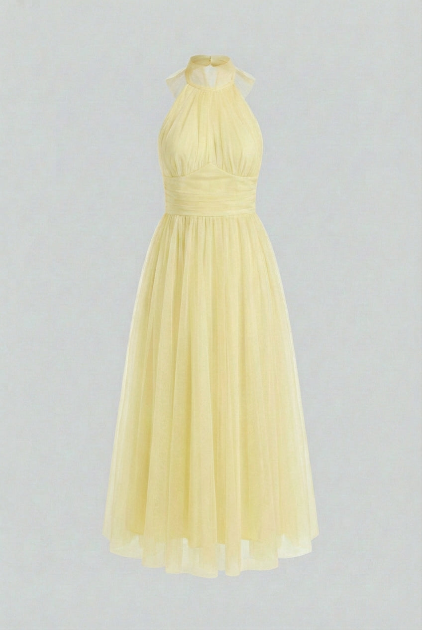 Dresses : Women's Yellow High Neck Midi Dress - Elegant & Comfortable in Yellow van Vanda Liamo