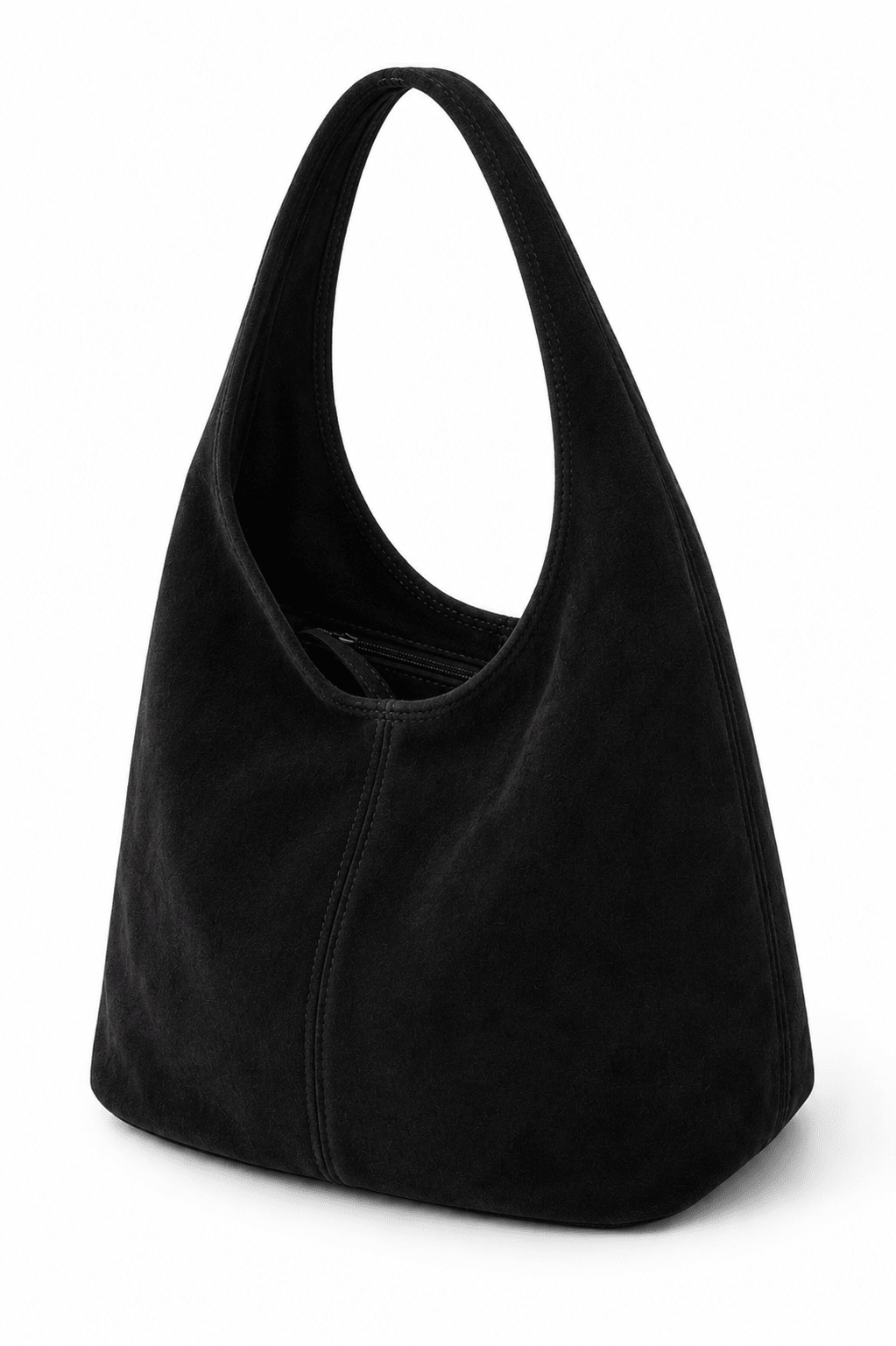 Bag : Suede Shopper Bag with Zip Closure in Black van Vandaliamo