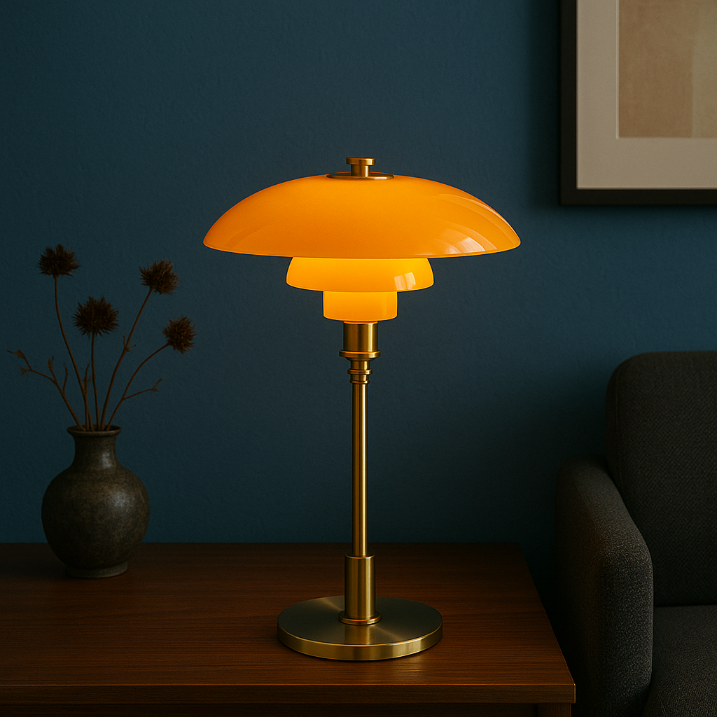 Modern Danish Designer Table Lamp - Layered Shade, LED