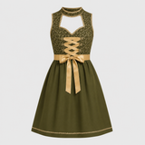 Women's Bavarian Dirndl Dress - Green, Apron & Lacing