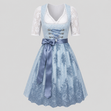 Oktoberfest Dirndl Dress for Women - Traditional Blue Flared