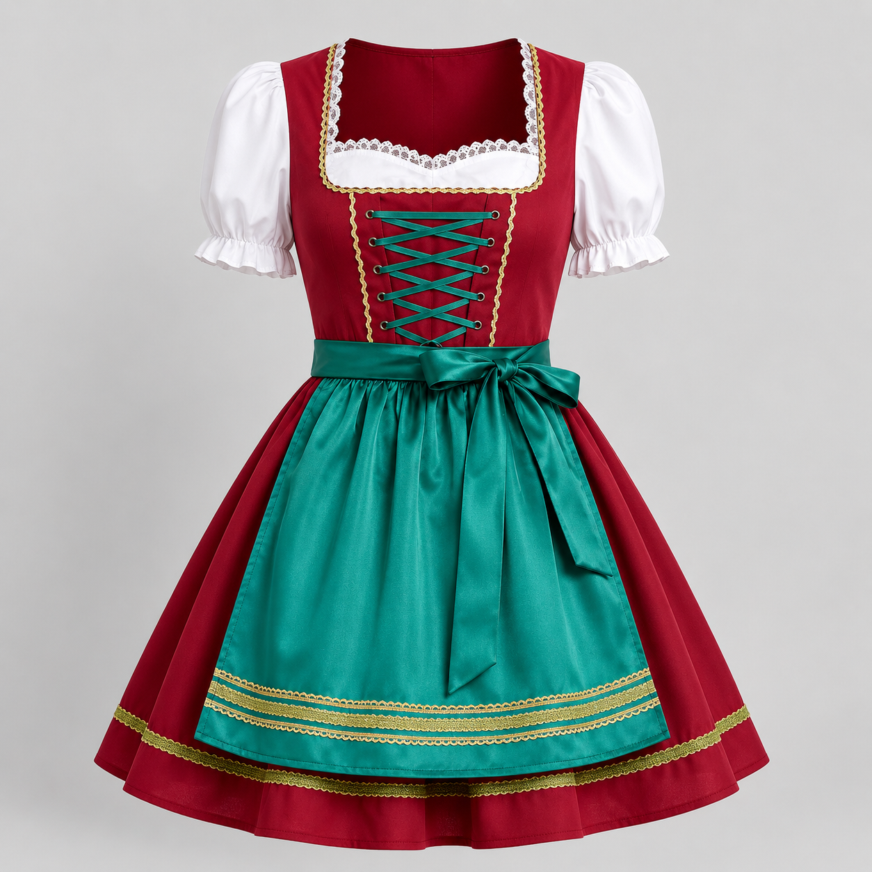 Women's Bavarian Dirndl Dress - Classic Folk Style, Apron