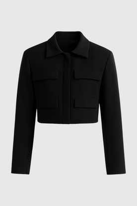 Jacket : Women's Black Cropped Denim Jacket - Button-Front, Classic Fit for Everyday Style in Black van Vanda Liamo