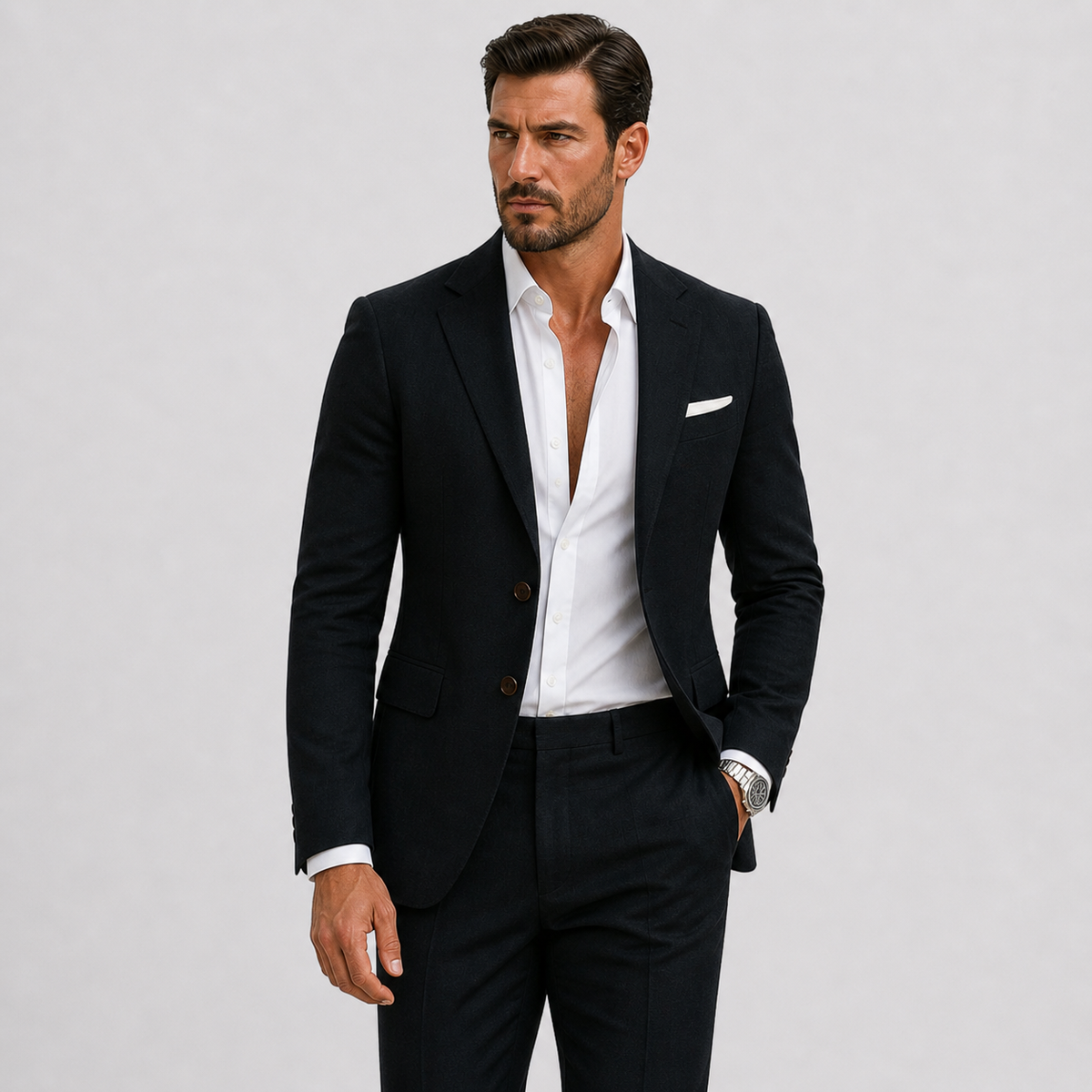Suit : Men's 2-Piece Suit - Slim-Fit Polyester Blazer & Trousers Elegant in Black van Vanda Liamo