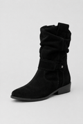 Women's Black Suede Retro Ankle Boots - Classic Block Heel & Side Zip
