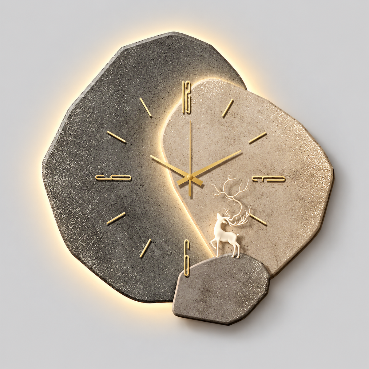 Wooden Wall Clock with LED - Natural & Silent Design