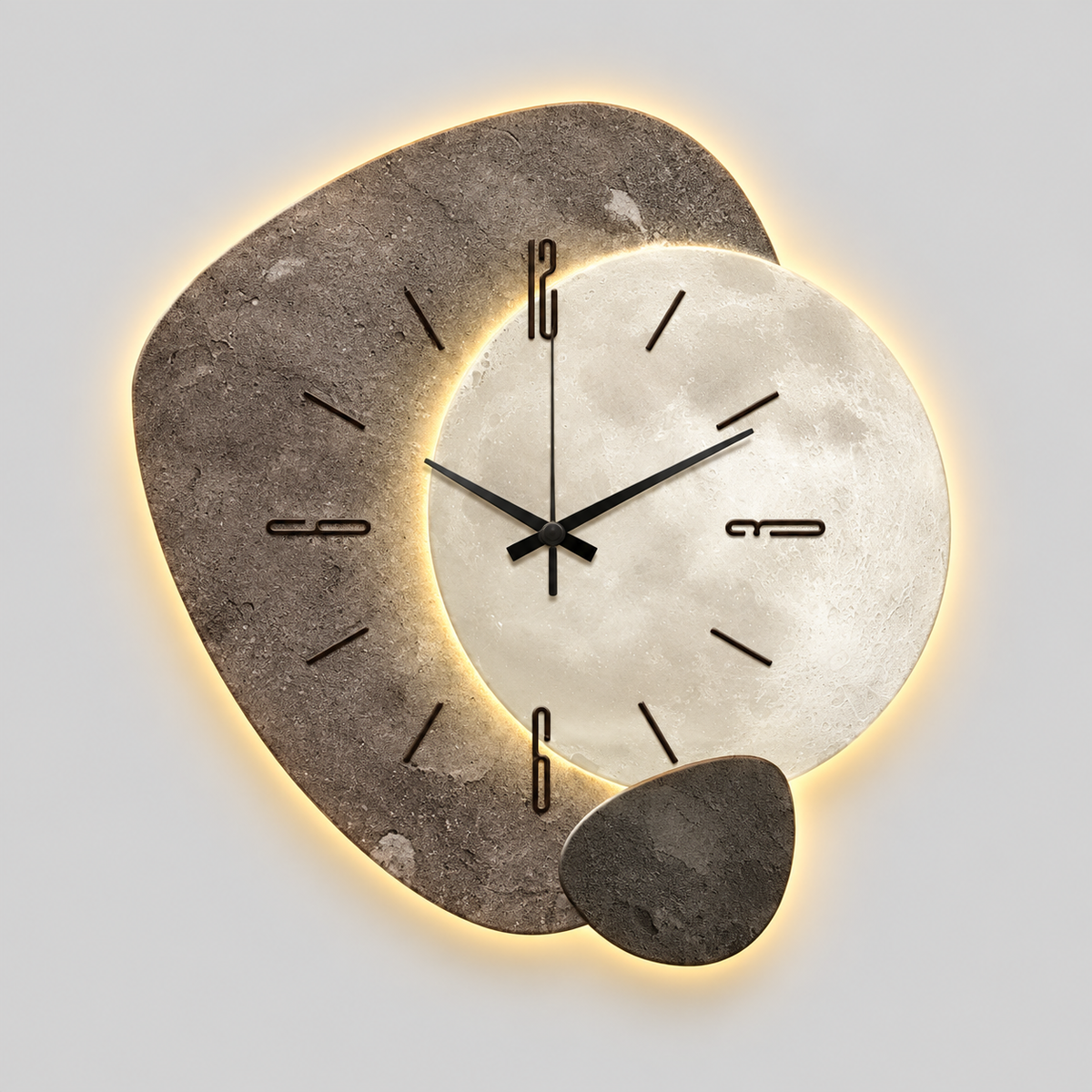 Wooden Wall Clock with LED - Natural & Silent Design