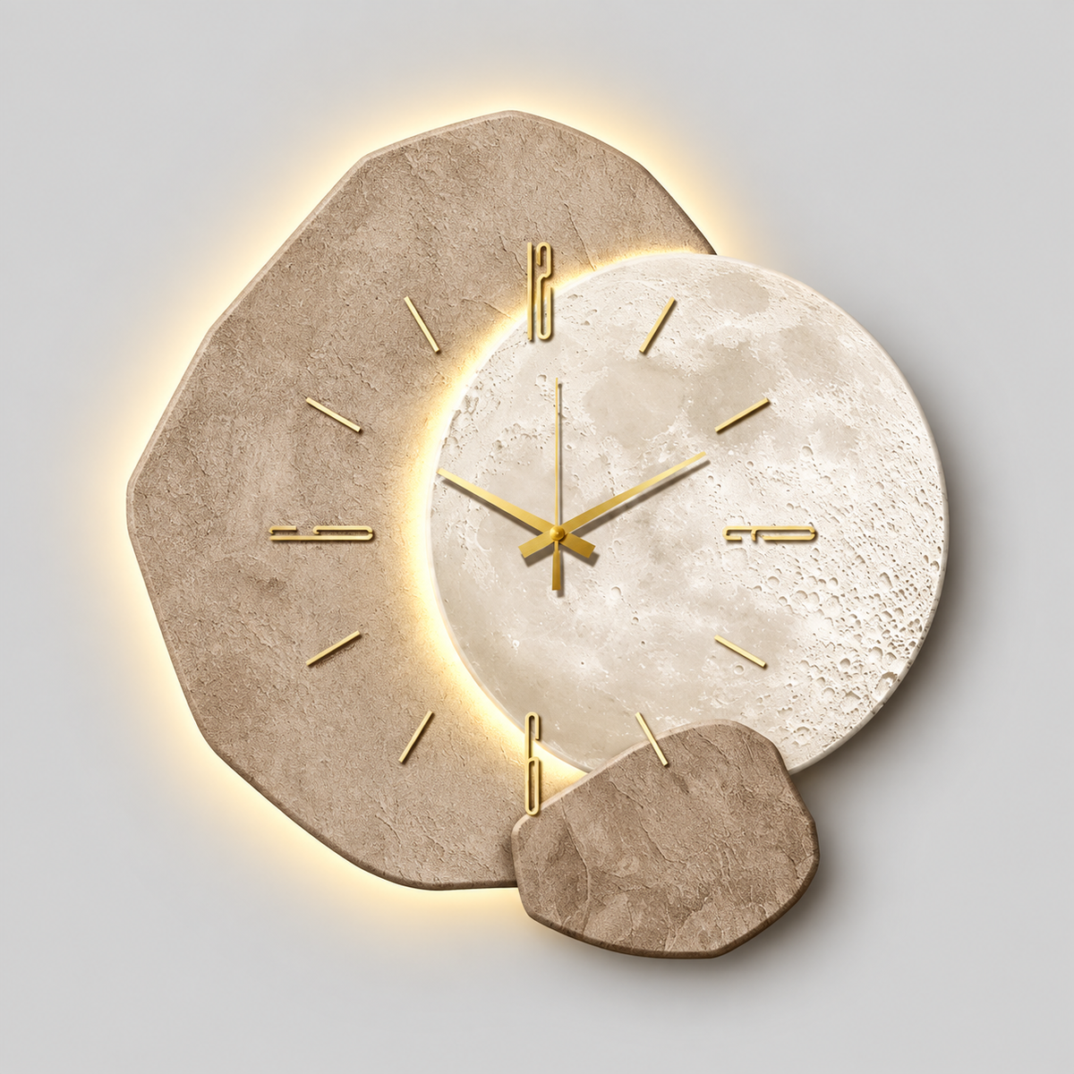 Wooden Wall Clock with LED - Natural & Silent Design