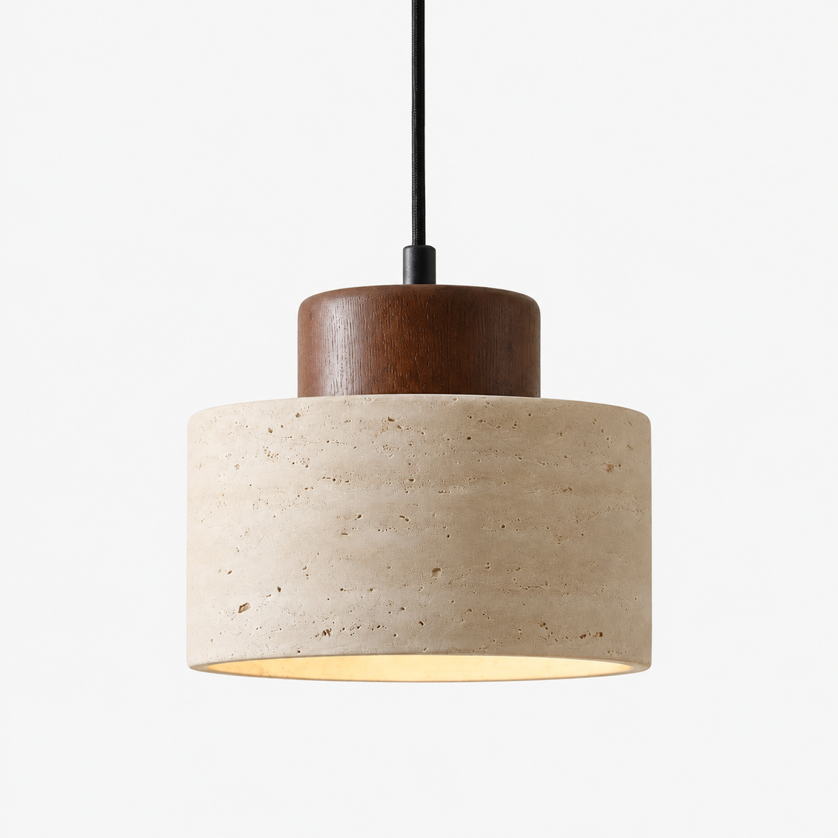 Travertine Pendant Lamp - Natural Stone & Wood, Dimmable