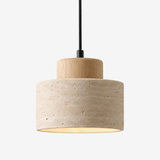 Travertine Pendant Lamp - Natural Stone & Wood, Dimmable