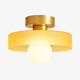 Ceiling Light Fixtures : Bauhaus Ceiling Lamp - French-Inspired Brass Glass Geometric in Gold Orange van Havelalights