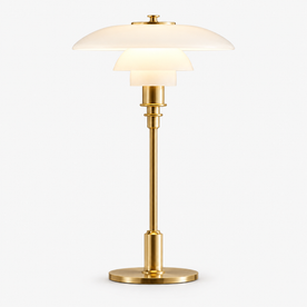 Modern Danish Designer Table Lamp : Modern Danish Designer Table Lamp - Layered Shade, LED in White and gold Ø 28cm x H47cm van Floriva Dom
