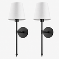 Cordless Wall Sconces - Set of 2, Long Arm, Textile Shade