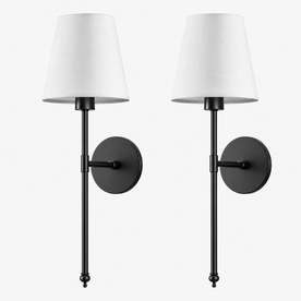 Wall Lamps : Cordless Wall Sconces - Set of 2, Long Arm, Textile Shade in Black van Floriva Dom