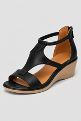 Classic Black Open Toe Wedges – Supportive T-Strap Summer Sandals