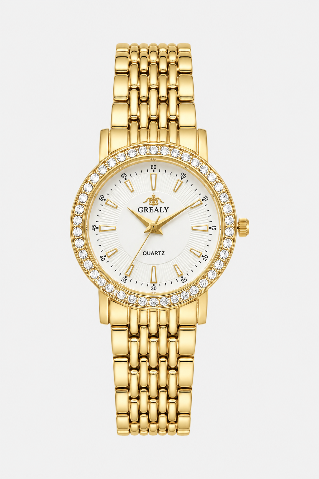 Classic Round Jeweled Watch – Radiant Timepiece with Shimmering Bezel