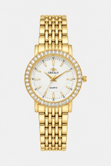 Classic Round Jeweled Watch – Radiant Timepiece with Shimmering Bezel