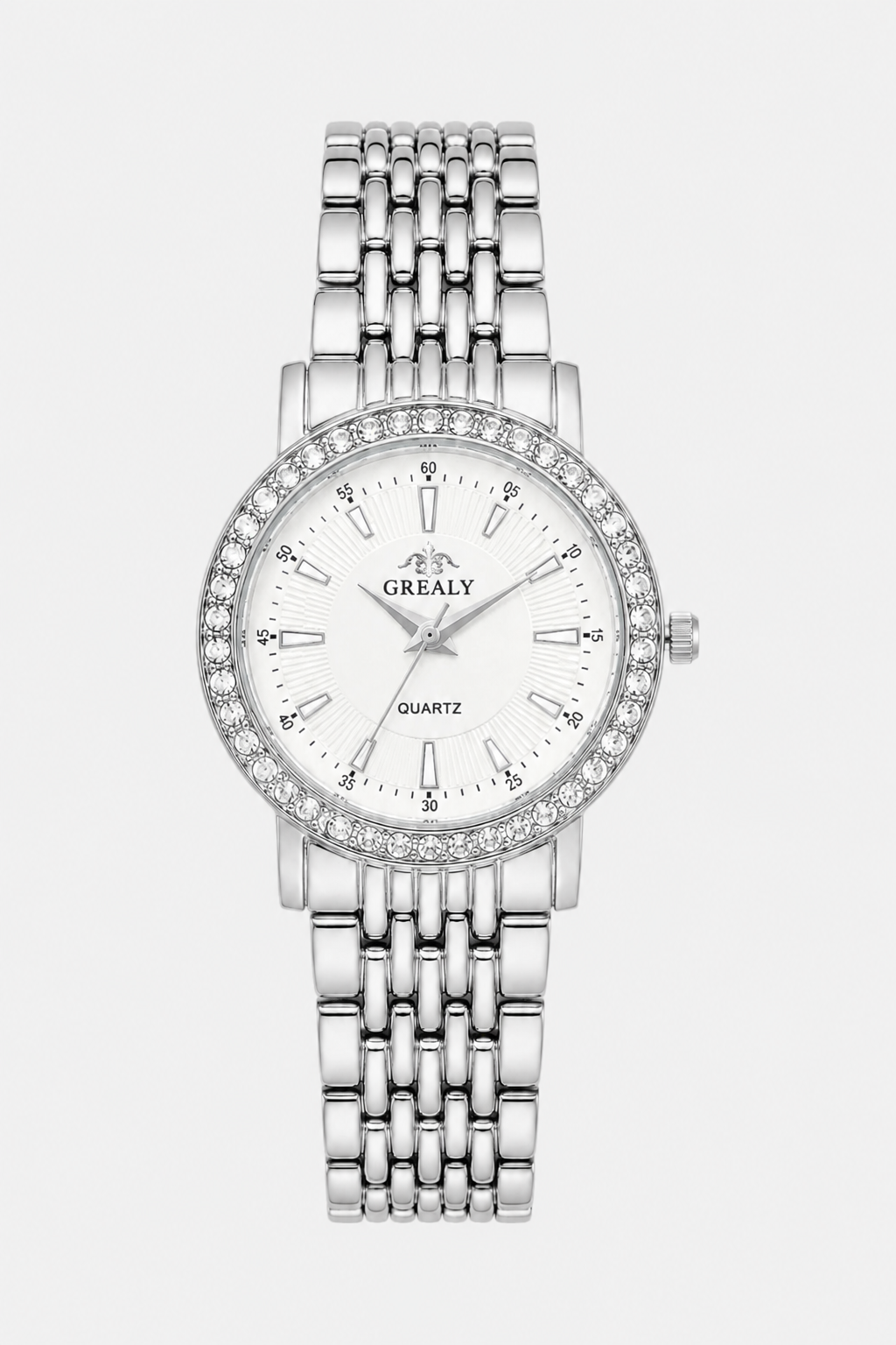 Classic Round Jeweled Watch – Radiant Timepiece with Shimmering Bezel