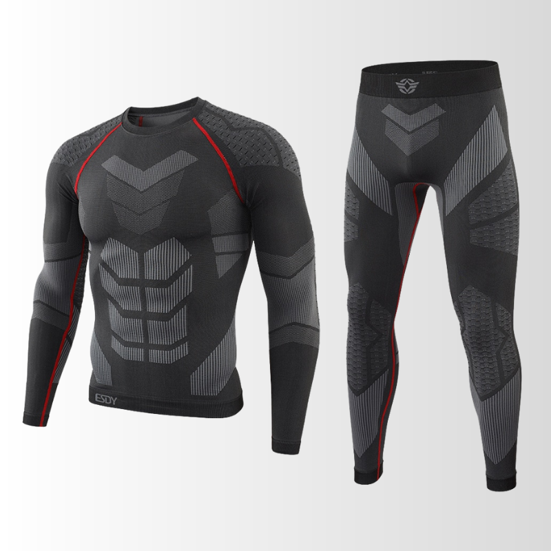 Thermal Wear : Men's Thermal Base Layer Set - Seamless, Moisture-Wicking in Black Red van Vanda Liamo