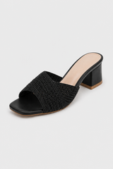 Crossed Woven Block-Heel Mules – Artisanal Texture & Effortless Sophistication