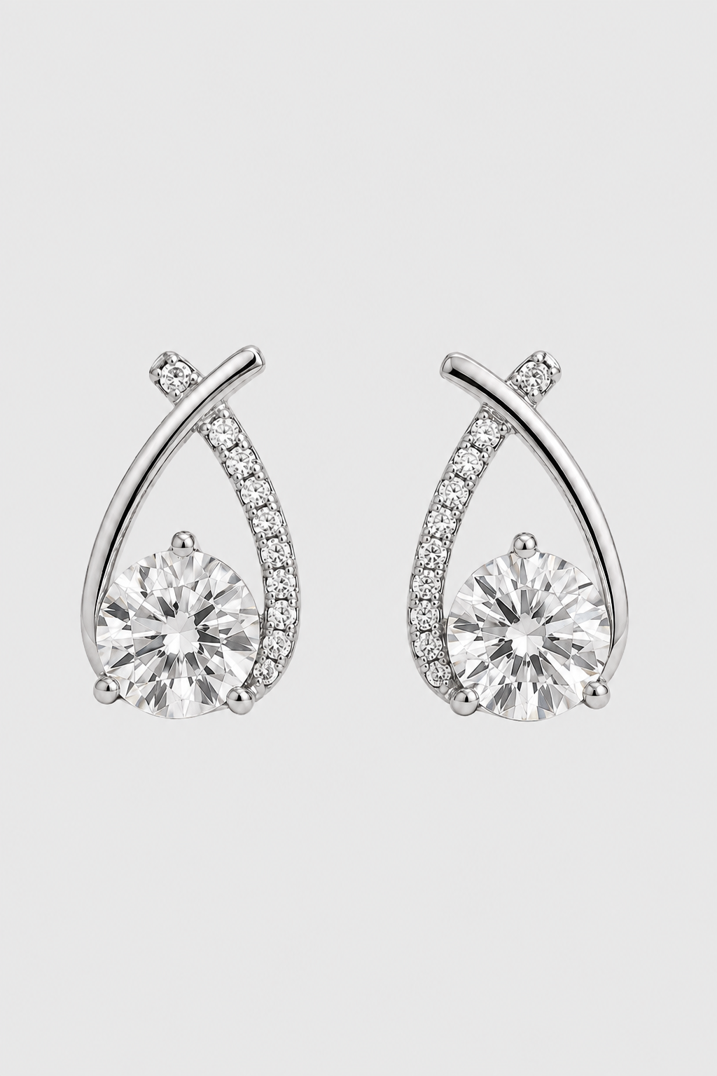 Crossover Ribbon Solitaire Stud Earrings - Modern Fine Jewelry & Formal Elegance