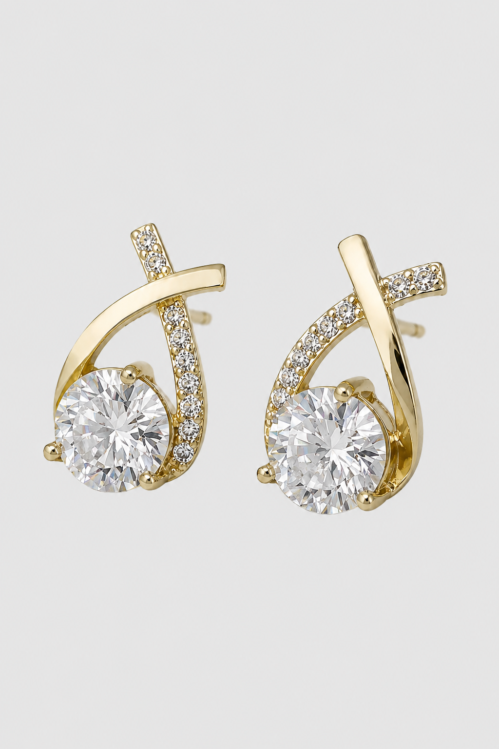 Crossover Ribbon Solitaire Stud Earrings - Modern Fine Jewelry & Formal Elegance