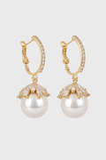 Crystal-Capped Pearl Drop Earrings – Pavé Leverback Hoop & Timeless Elegance