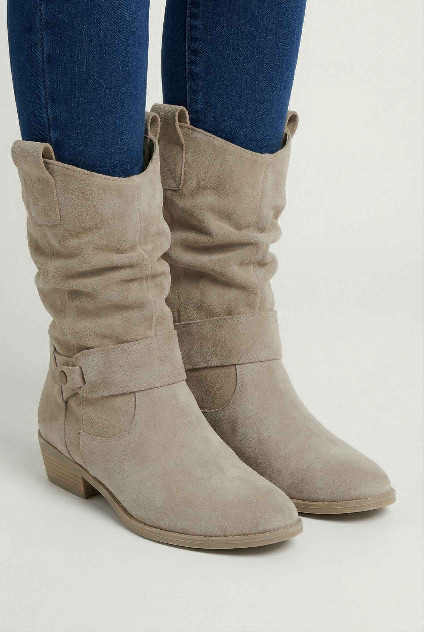 Women's Boots : Women's Apricot Suede Block Heel Ankle Boots - Retro Chunky Mid Heel in van Vanda Liamo