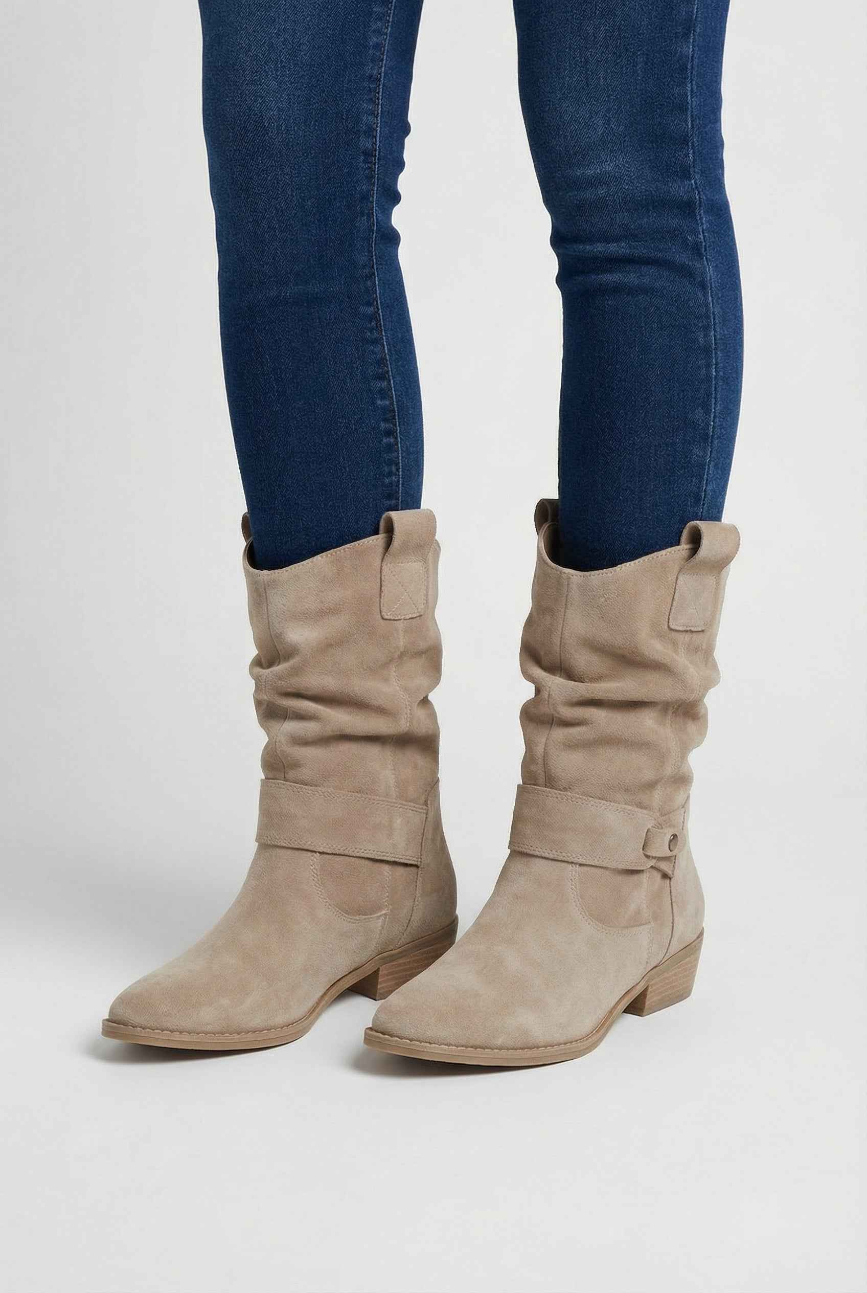 Women's Boots : Women's Apricot Suede Block Heel Ankle Boots - Retro Chunky Mid Heel in van Vanda Liamo