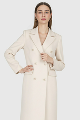 Women's Apricot Double-Breasted Trench Coat - Classic Fit, Mid-Length