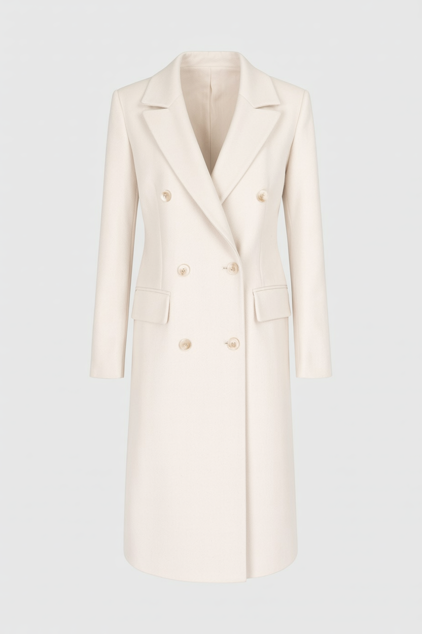 Coat : Women's Apricot Double-Breasted Trench Coat - Classic Fit, Mid-Length in Apricot van Vanda Liamo