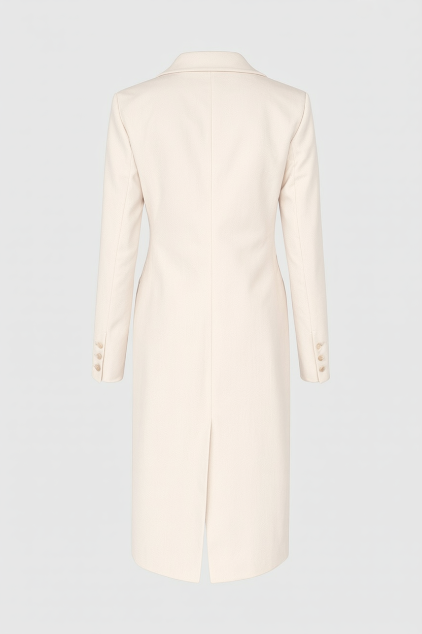 Coat : Women's Apricot Double-Breasted Trench Coat - Classic Fit, Mid-Length in van Vanda Liamo
