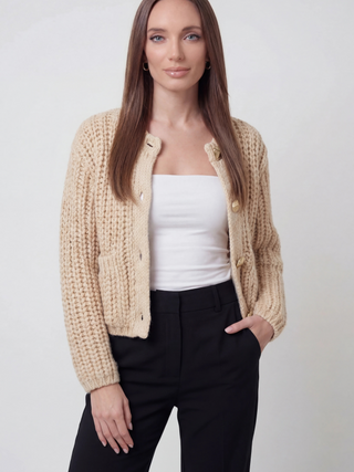 Women's Beige Knit Cardigan