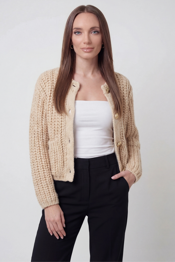 Women's Beige Knit Cardigan