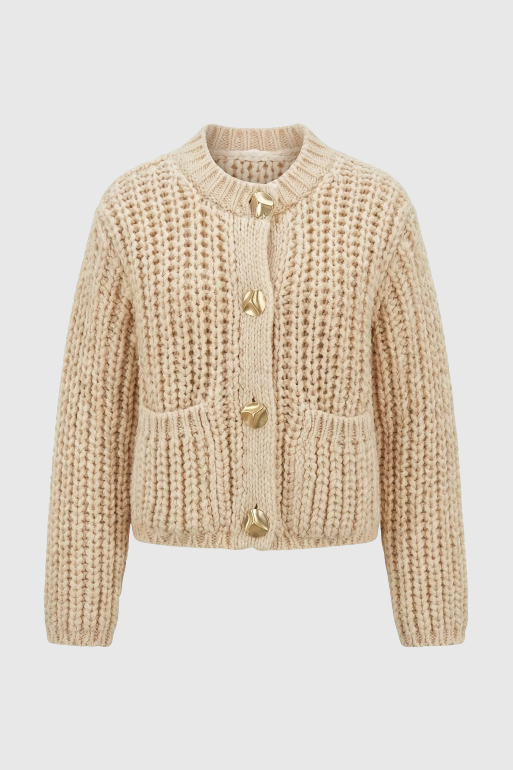 Cardigan : Women's Beige Knit Cardigan in Beige One Size van Vanda Liamo