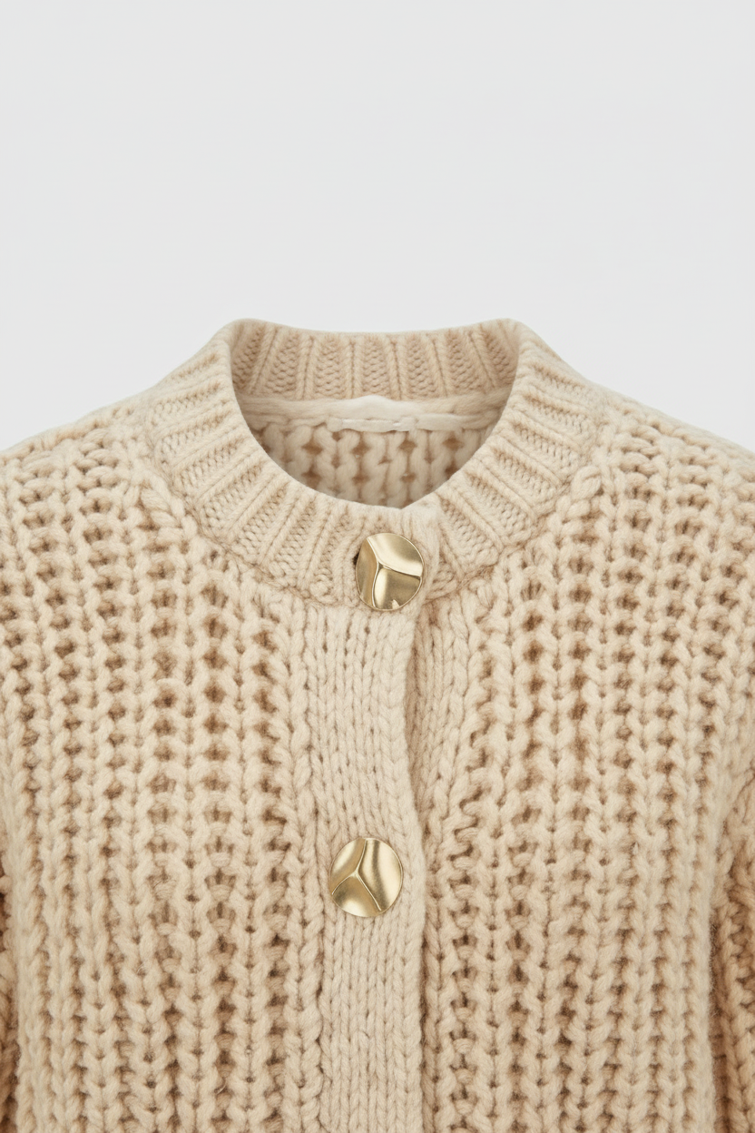 Cardigan : Women's Beige Knit Cardigan in van Vanda Liamo