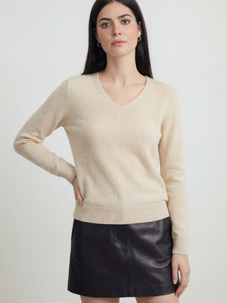 Women's Beige V-Neck Sweater