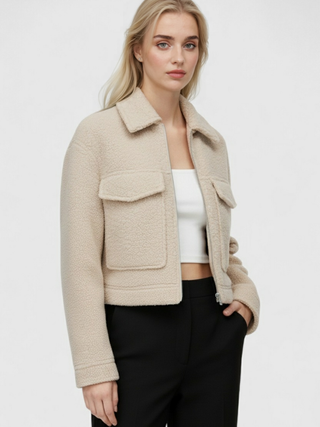 Women's Beige Zip-Up Jacket