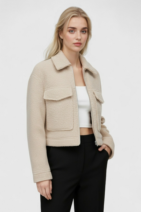 Women's Beige Zip-Up Jacket