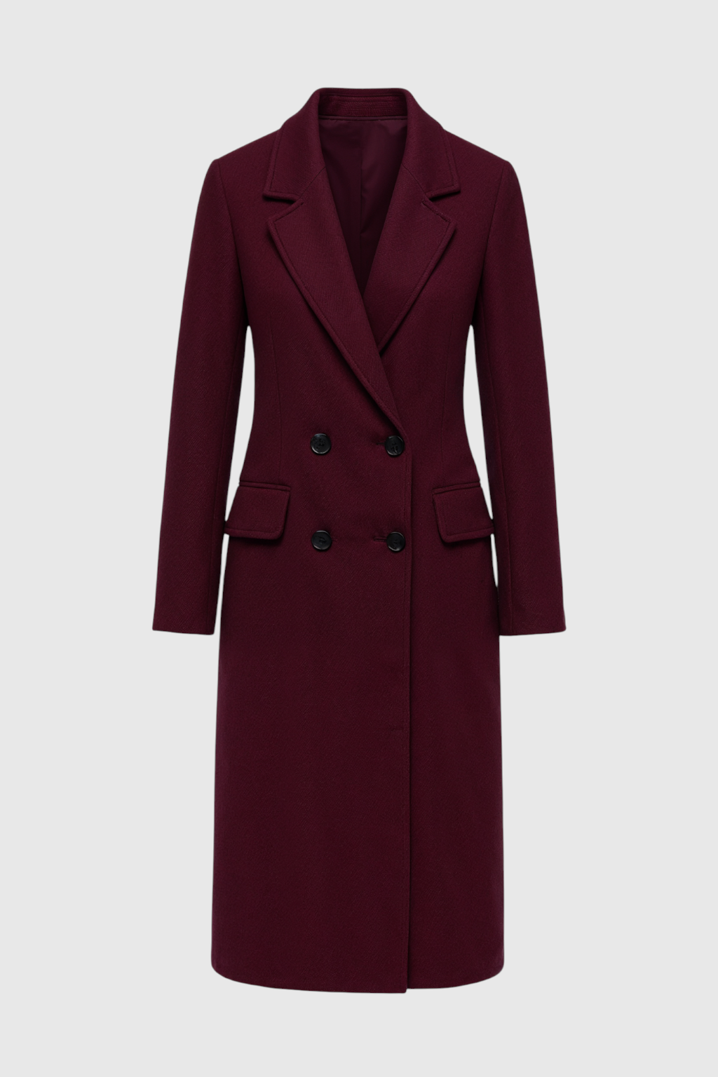 Coat : Women's Burgundy Wool Blend Winter Coat - Sizes S-XL in Burgundy van Vanda Liamo