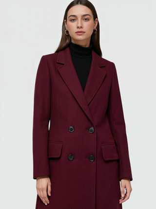 Women's Burgundy Wool Blend Winter Coat - Sizes S-XL